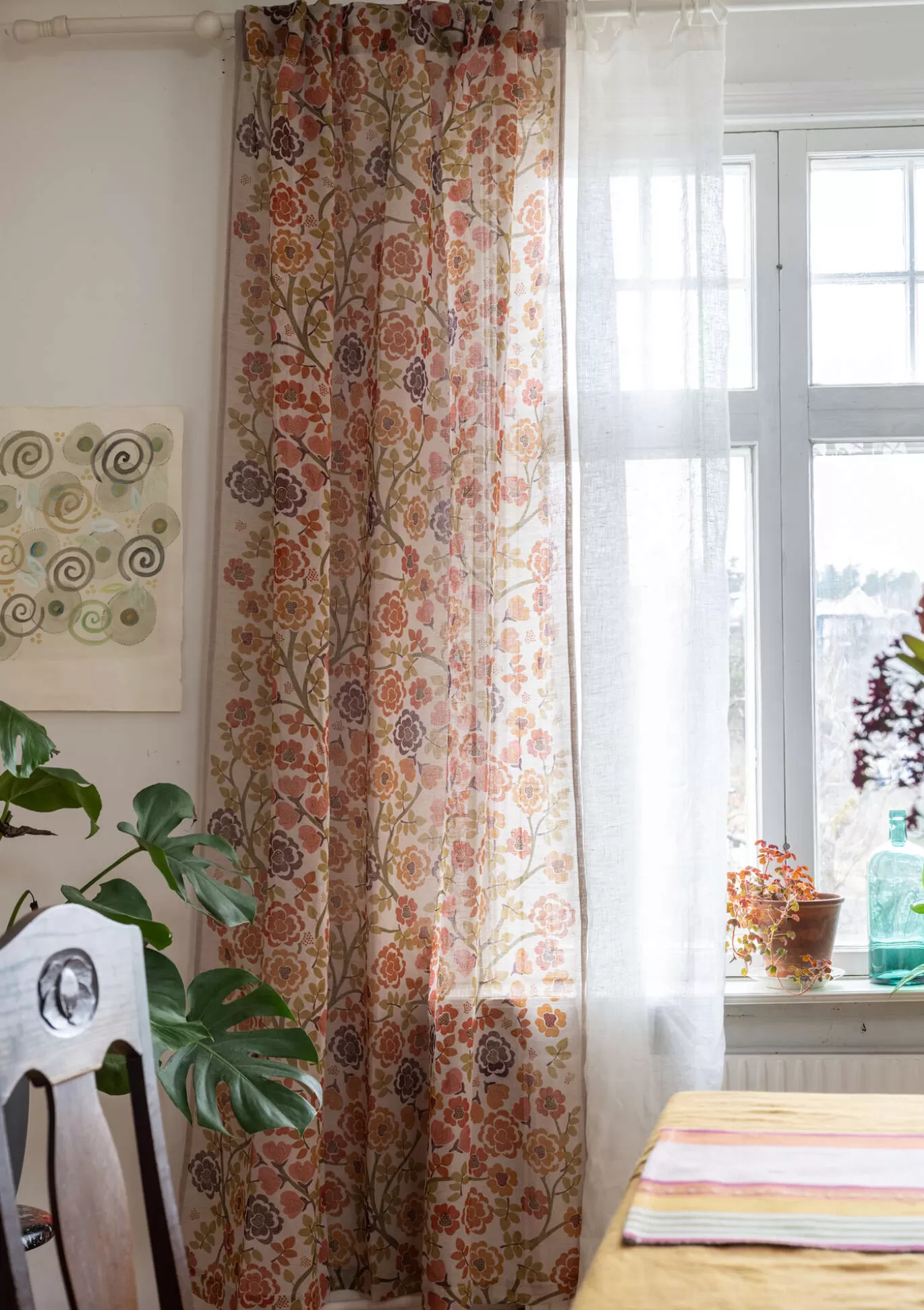 Gudrun Sjödén Gardin "Wild rose" i lin/bomull Henna Discount