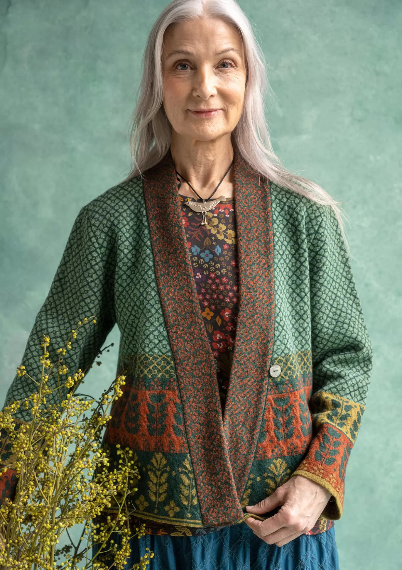 Gudrun Sjödén Kofta "Edda" i återvunnen ullmix Mörkpetrol/melange New