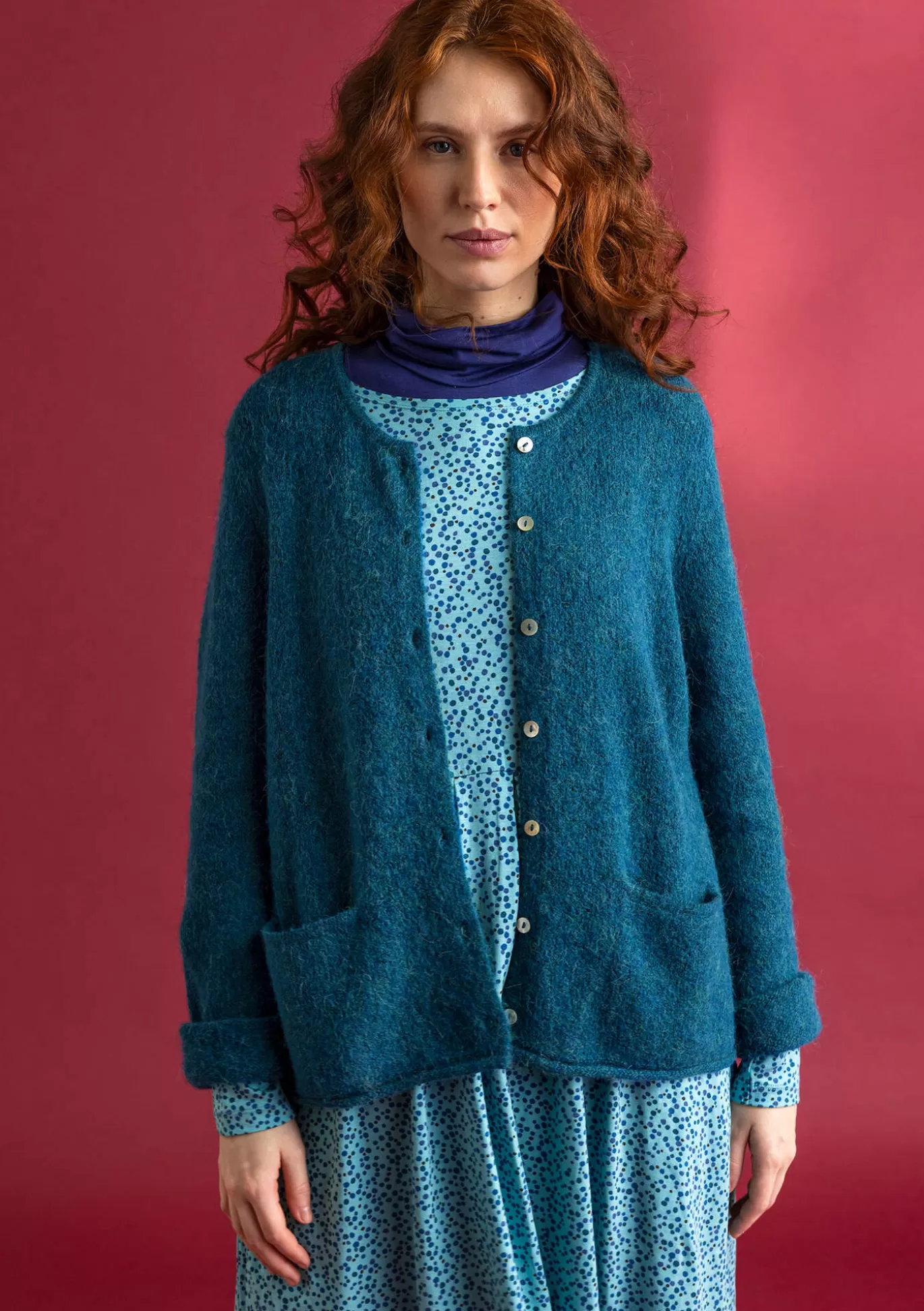 Gudrun Sjödén Kofta i alpackamix Mörkpetrol/melange Flash Sale