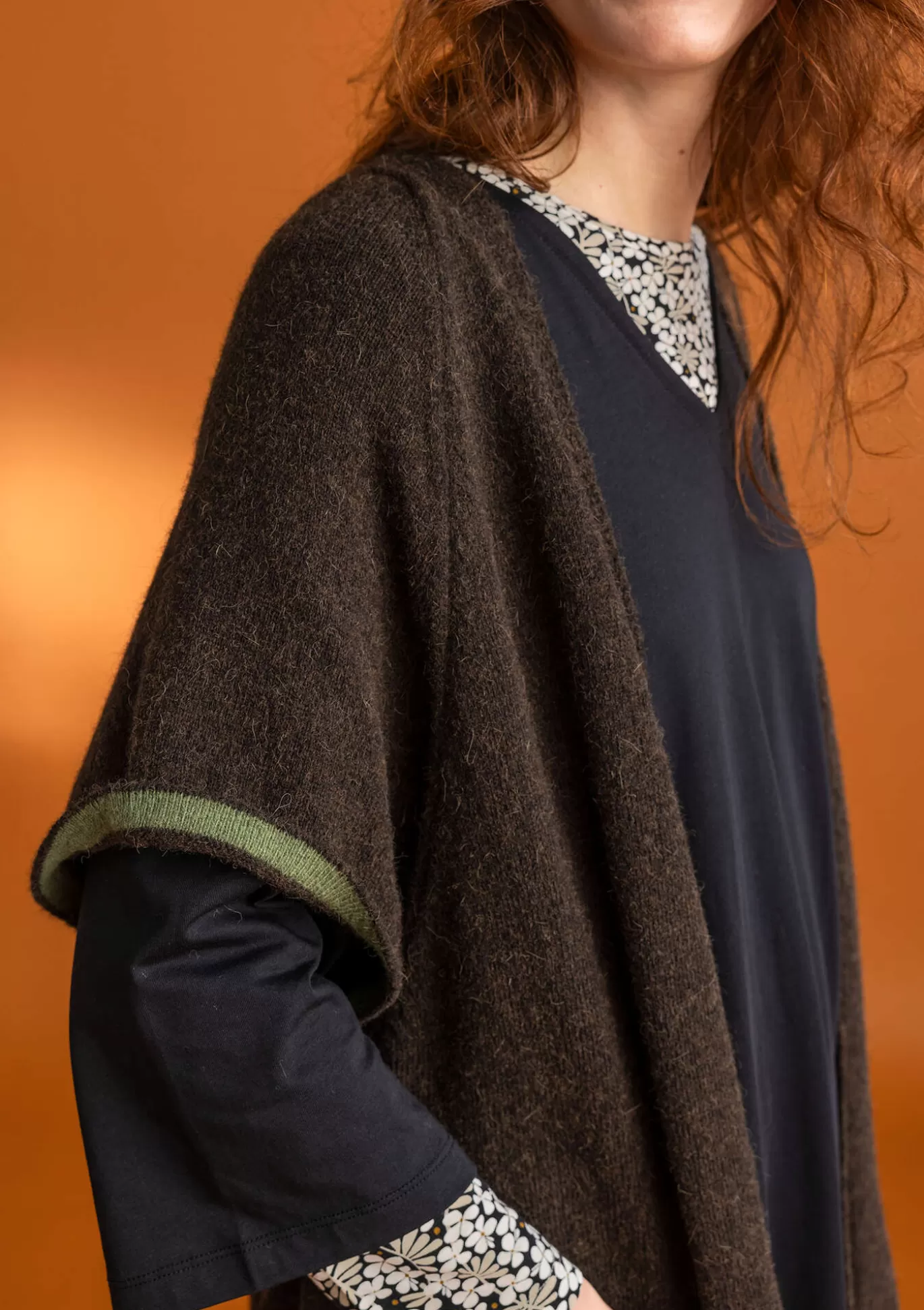 Gudrun Sjödén Långkofta i alpackamix Mörkbrun/melange New