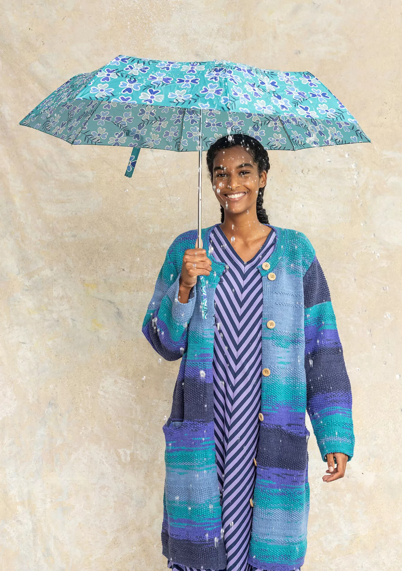 Gudrun Sjödén Paraply "Peggy" i återvunnen polyester Aquagrön Fashion