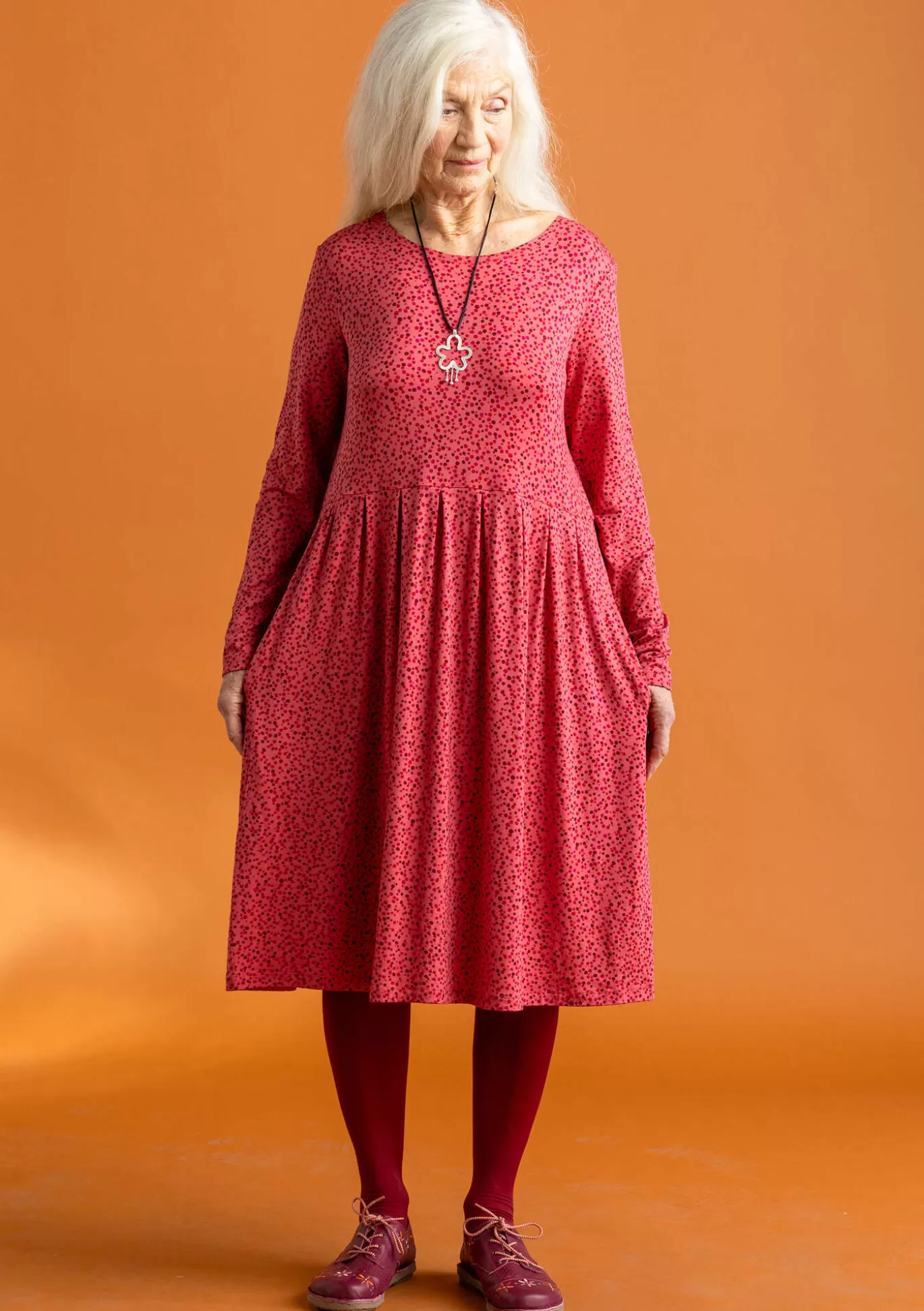 Gudrun Sjödén Trikåklänning "Helga" i lyocell/elastan Korall/mönstrad Online
