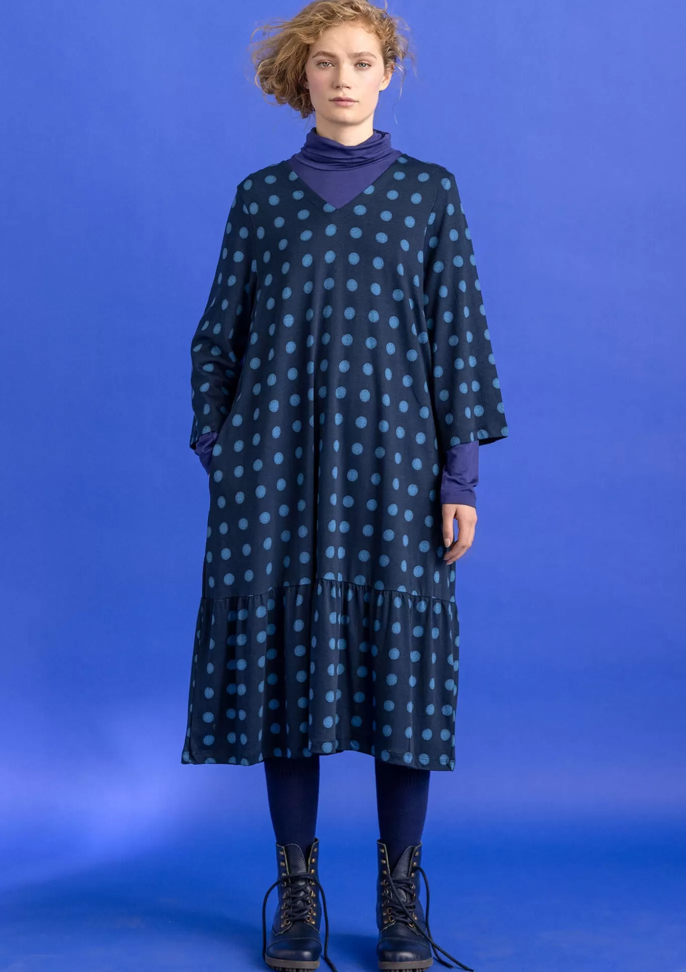 Gudrun Sjödén Trikåklänning "Tyra" i ekologisk bomull/modal Mörkindigo/mönstrad Cheap