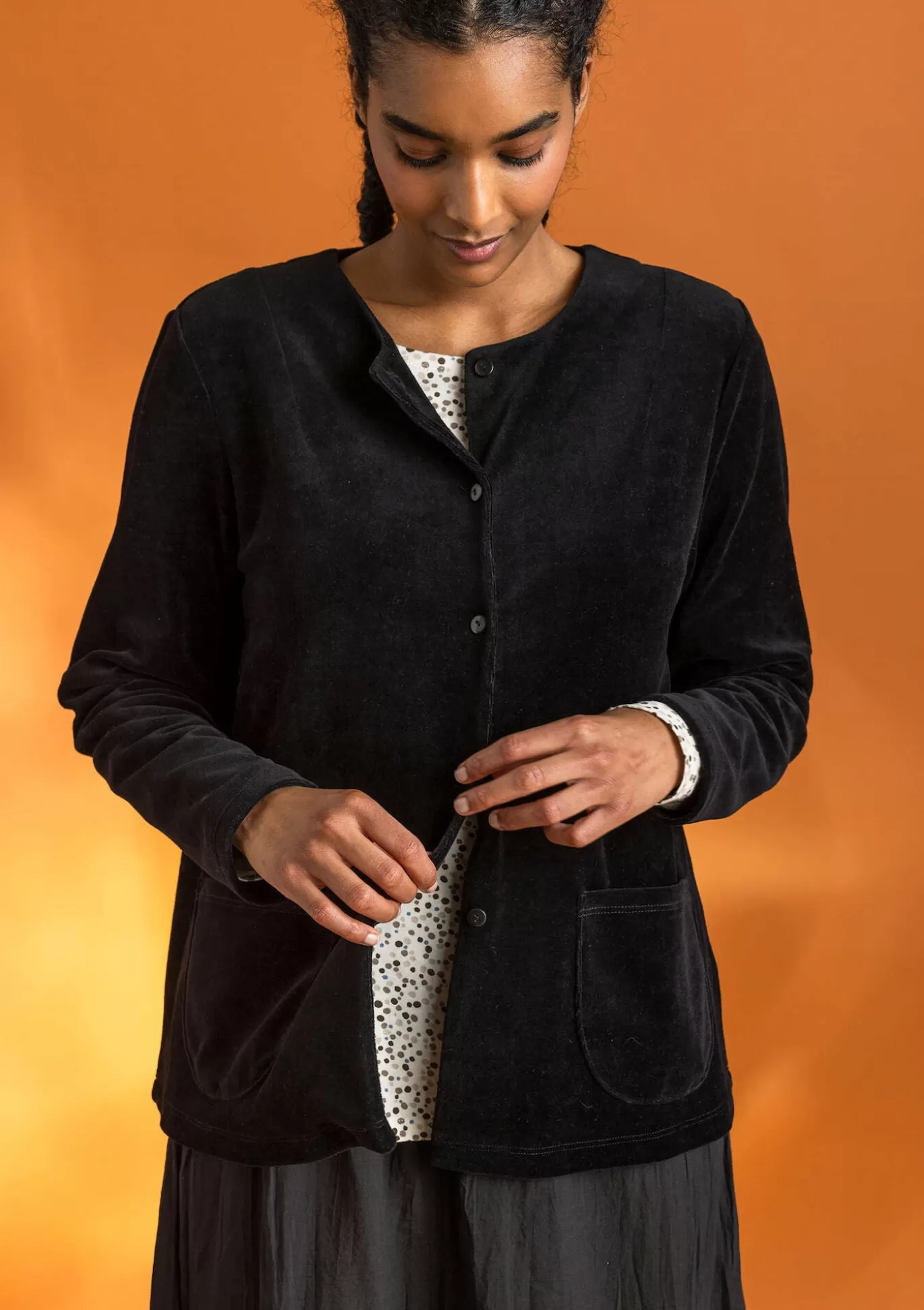 Gudrun Sjödén Velourkofta i ekologisk bomull/återvunnen polyester Svart New