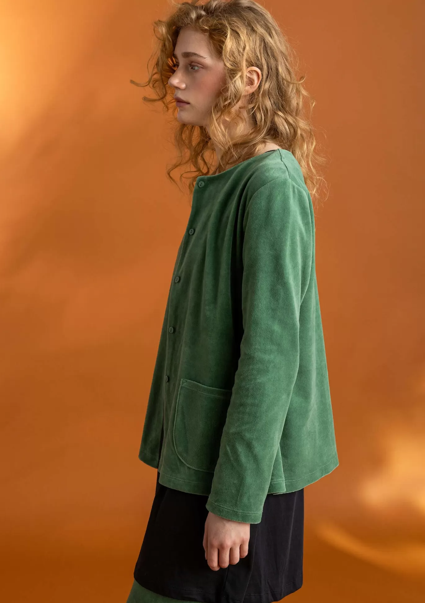 Gudrun Sjödén Velourkofta i ekologisk bomull/återvunnen polyester Havsgrön Online