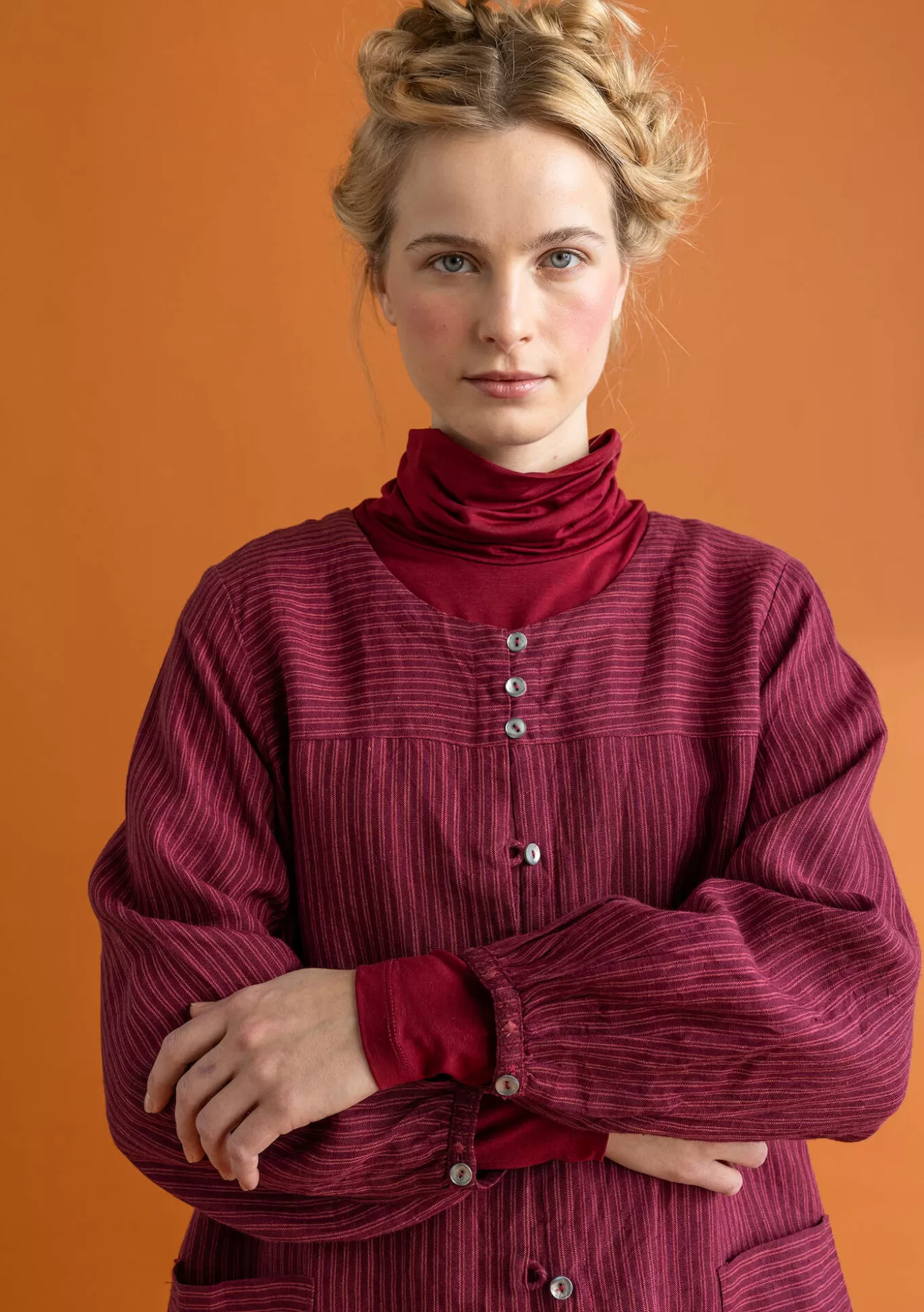 Gudrun Sjödén Vävd artistblus ”Asta” i lin Purpur/randig Cheap