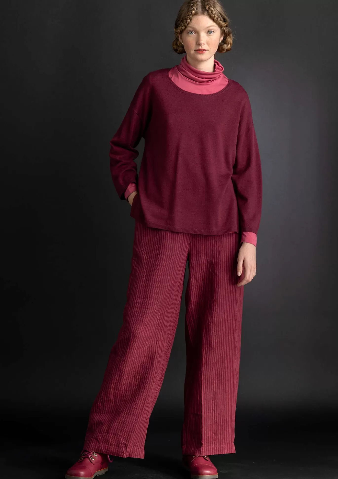 Gudrun Sjödén Vävd byxa ”Asta” i lin Purpur/randig New